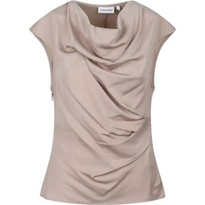 Calvin Klein, Blouses & Shirts, Dames, Bruin, M, Polyester, Neutrale Taupe Gedrapeerde Swing Top