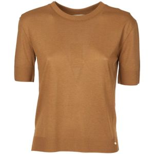 Herno, Tops, Dames, Beige, XS, Korte Mouw T-shirts met Gouden Logo