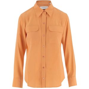 Equipment, Blouses & Shirts, Dames, Oranje, L, Luxe Zijden Oranje Overhemd