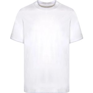 Brunello Cucinelli, Tops, Heren, Wit, M, Katoen, Witte Katoenen T-shirt Ronde Hals Korte Mouwen