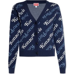 Kenzo, Truien, Dames, Blauw, XS, Katoen, Cardigan met logo