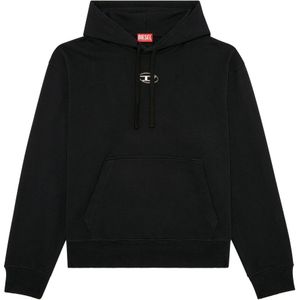 Diesel, Sweatshirts & Hoodies, Heren, Zwart, 3Xl, Katoen, Oversized hoodie with metallic logo