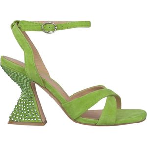 Alma EN Pena, Schoenen, Dames, Groen, 39 EU, Leer, Steen Hak Sandaal