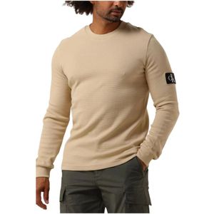 Calvin Klein, Sweatshirts & Hoodies, Heren, Beige, XS, Heren Badge Waffles LS Tee