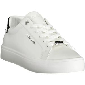 Calvin Klein, Schoenen, Dames, Wit, 41 EU, Katoen, Sportieve Vetersneakers Wit Contrast Logo