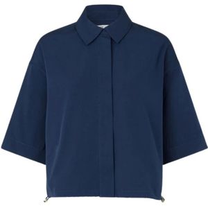 Samsøe Samsøe, Blouses & Shirts, Dames, Blauw, S, Katoen, Casual korte mouwen shirt met elastische tailleband