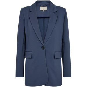 Freequent, Jassen, Dames, Blauw, XL, Leer, Indigo Blazer met Brede Revers