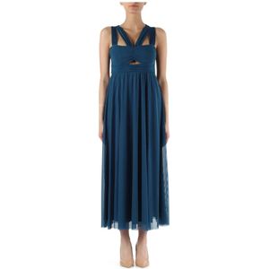 Pennyblack, Stretch tule jurk met V-hals Blauw, Dames, Maat:L