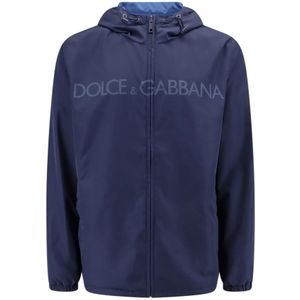 Dolce & Gabbana, Jassen, Heren, Blauw, L, Polyester, Blauwe Hoodie met Rits