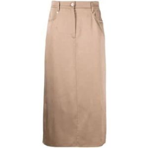 Brunello Cucinelli, Satijnen Midi Rok Bruin, Dames, Maat:S