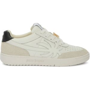 Palm Angels, Witte Leren Sneakers met Palmboom Appliqué Wit, Heren, Maat:45 EU
