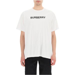 Burberry, Tops, Heren, Wit, S, Katoen, Logo Print Katoenen T-Shirt