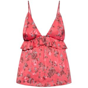 Ganni, Tops, Dames, Roze, M, Satijn, Bloemenmotief top