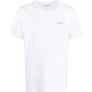 Marni, Witte T-shirts en Polos met Marni Logo Wit, Heren, Maat:M