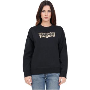 Levi's, Sweatshirts & Hoodies, Dames, Zwart, XS, Zwart sweatshirt met luipaardprint