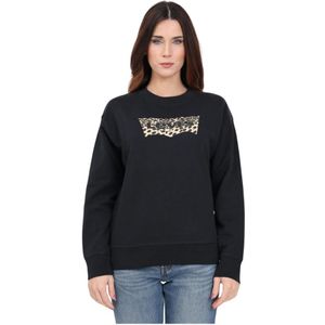 Levi's, Zwart sweatshirt met luipaardprint Zwart, Dames, Maat:XS