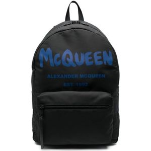 Alexander McQueen, Tassen, Heren, Zwart, ONE Size, Polyester, Twee-Tone Logo Print Rugzak