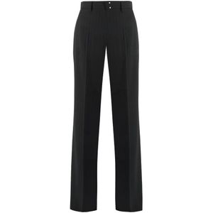 MM6 Maison Margiela, Broeken, Dames, Zwart, M, Wol, Gestreepte wollen blend broek