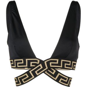 Versace, Tops, Dames, Zwart, XL, Zwarte Greca-Detail Crossover Bikini Top