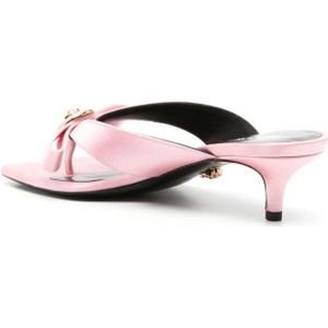 Versace, Schoenen, Dames, Roze, 37 1/2 EU, Satijn, Roze Satijnen Hakmuiltjes