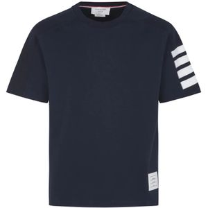Thom Browne, Blauw T-shirt met korte mouwen en 4 Bar Stripe Blauw, Heren, Maat:M
