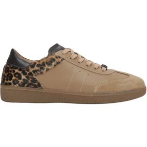 Estro, Schoenen, Dames, Bruin, 40 EU, Leer, Luipaardprint Leren Sneakers