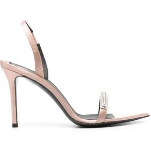 Giuseppe Zanotti, Kristal Strass Roze Satijnen Slingback Sandalen Roze, Dames, Maat:40 EU