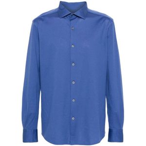 Ermenegildo Zegna, Overhemden, Heren, Blauw, L, Katoen, Piqué Katoenen Shirt, Gemaakt in Italië
