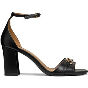 Geox, Schoenen, Dames, Zwart, 38 EU, Leer, Zwarte platte sandalen voor vrouwen