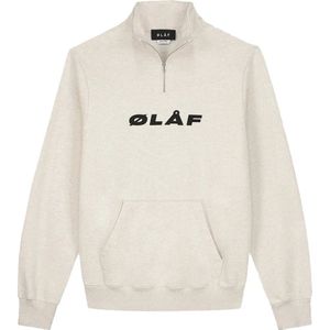 Olaf Hussein, Truien, Heren, Beige, XL, Zip Mock Sweater met Cursief Logo