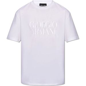 Giorgio Armani, Tops, Heren, Wit, 2Xl, Katoen, T-shirt met logo