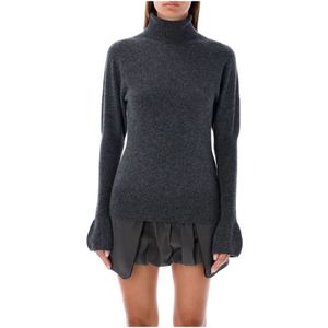 LOW Classic, Kleedjes, Dames, Grijs, M, Wol, Grijze Pofmouwen Coltrui Sweater