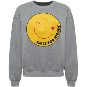 Kiddin, Italiaanse Scoop Neck Sweatshirt voor modebewuste vrouwen Grijs, Dames, Maat:L