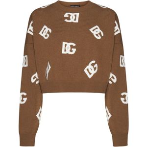 Dolce & Gabbana, Truien, Dames, Bruin, XS, Wol, Monogram Wol Jumper Sweaters