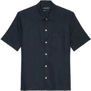 Marc O'Polo, Overhemden, Heren, Blauw, 3Xl, Linnen, Linnen korte mouwen overhemd regular