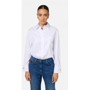 Elisabetta Franchi, Blouses & Shirts, Dames, Wit, XS, Gestreepte witte overhemd lange mouw