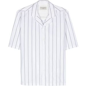 Officine Générale, Overhemden, Heren, Veelkleurig, M, Katoen, Satin Streep Shirt Wit/Zwart
