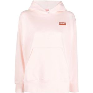 Kenzo, Sweatshirts & Hoodies, Dames, Roze, M, Katoen, Roze Logo-Geborduurde Katoenen Hoodie