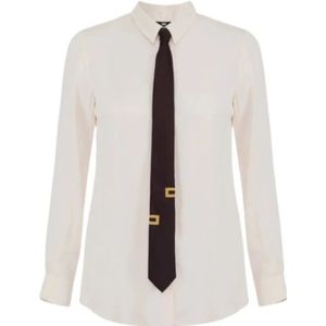 Elisabetta Franchi, Blouses & Shirts, Dames, Wit, XL, Viscose Shirt met Gouden Metalen Accessoires