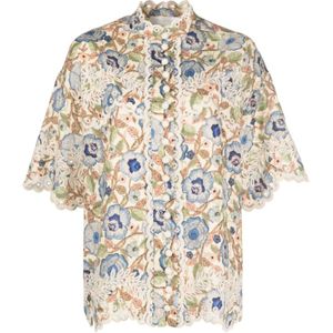 Zimmermann, Overhemden, Dames, Wit, L, Linnen, Geborduurd linnen overhemd met bloemenprint