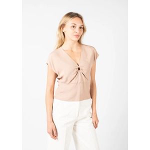 Pinko, Blouses & Shirts, Dames, Beige, S, Aansluitende V-Hals Blouse