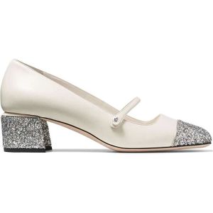 Jimmy Choo, Glitter Two-Tone Leren Blokhak Schoenen Wit, Dames, Maat:36 1/2 EU