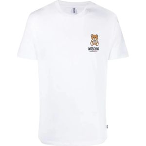 Moschino, Tops, Heren, Wit, 2Xl, Katoen, Wit Stretch Katoenen T-Shirt