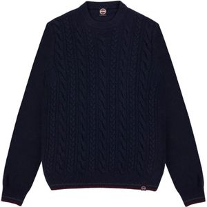 Colmar, Truien, Heren, Blauw, XL, Wol, Blauwe Cable-Knit Crew-Neck Sweater