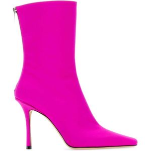 Jimmy Choo, Schoenen, Dames, Roze, 40 EU, Satijn, Fuchsia Satijnen Enkellaarzen - 11 cm Hak