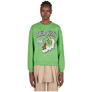 Kenzo, Sweatshirts & Hoodies, Dames, Groen, S, Katoen, Geborduurd Tiger Sweatshirt