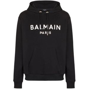 Balmain, Sweatshirts & Hoodies, Heren, Zwart, 2Xl, Katoen, Paris hoodie
