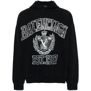 Balenciaga, Sweatshirts & Hoodies, Heren, Zwart, S, Katoen, Zwarte Distressed Logo Print Trui