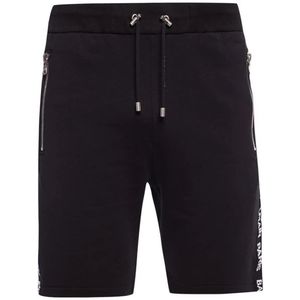 Balmain, Korte broeken, Heren, Zwart, M, Katoen, Zwarte katoenen shorts met bedrukt logo en ritssluiting