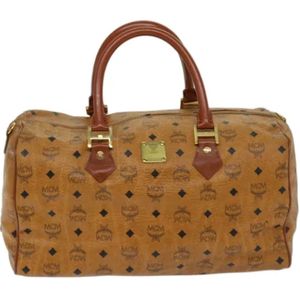 MCM Pre-owned, Pre-owned, Dames, Bruin, ONE Size, Tweedehands Canvas handtassen